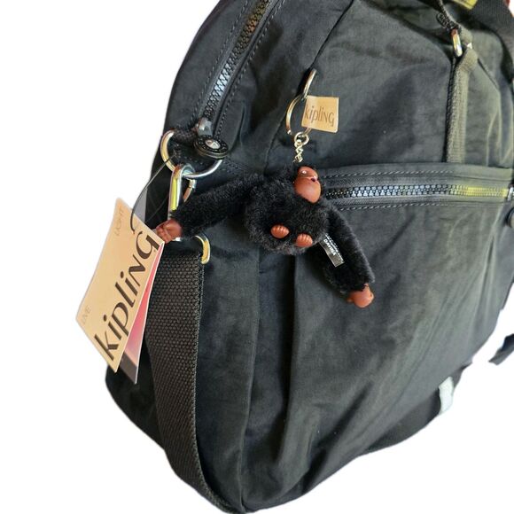 Kipling Bag Black Purse Tonal Eugina Weekender Satchel Duffel Monkey New - Picture 7 of 16